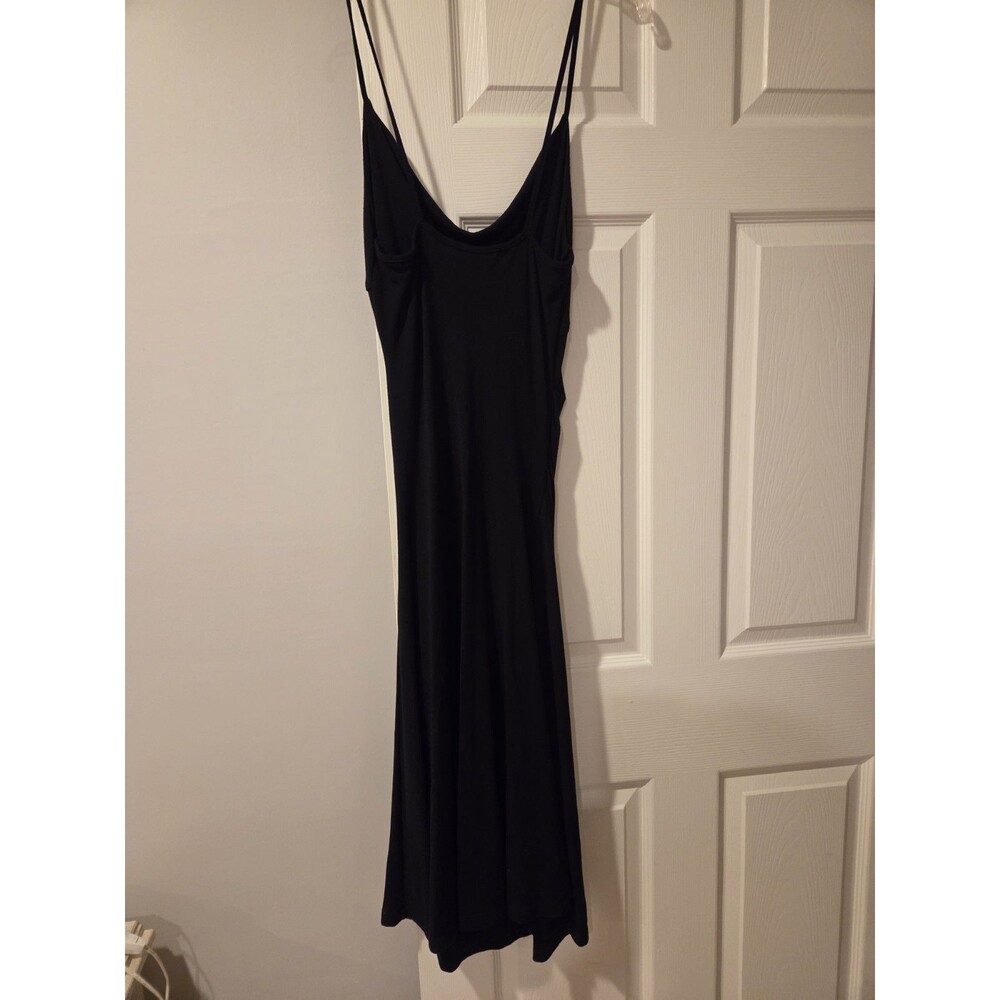 Black Solid Cowl Neck Strappy Slip Dress Midi Stretch Lightweight Size S